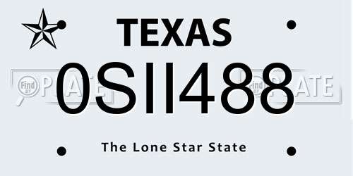 0SII488 Texas License Plate
