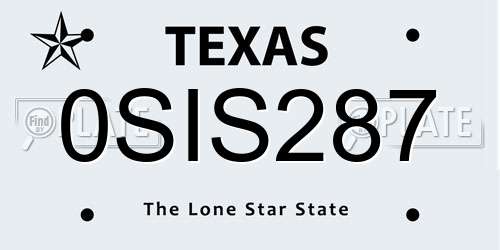 0SIS287 Texas License Plate
