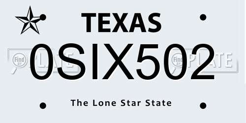 0SIX502 Texas License Plate