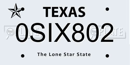 0SIX802 Texas License Plate