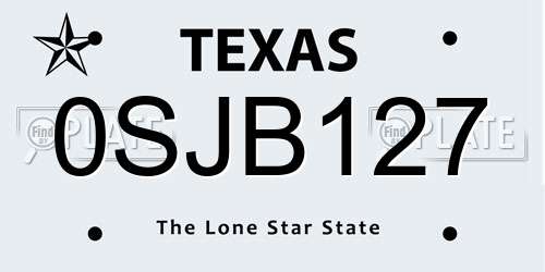 0SJB127 Texas License Plate
