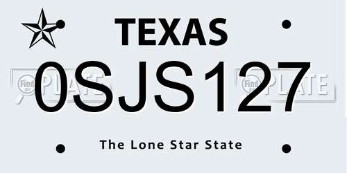 0SJS127 Texas License Plate