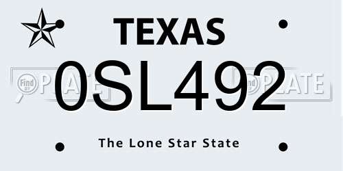 0SL492 Texas License Plate