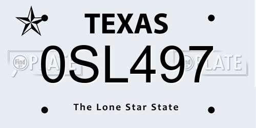 0SL497 Texas License Plate