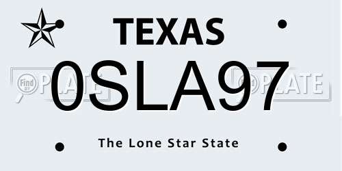 0SLA97 Texas License Plate