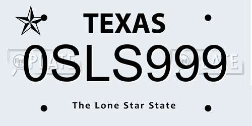 0SLS999 Texas License Plate