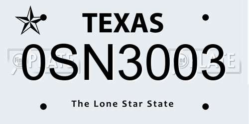 0SN3003 Texas License Plate