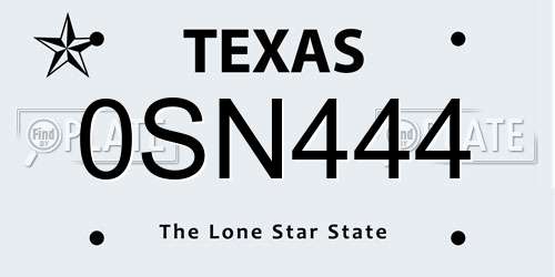 0SN444 Texas License Plate