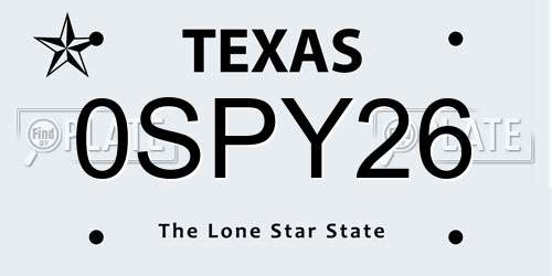 0SPY26 Texas License Plate