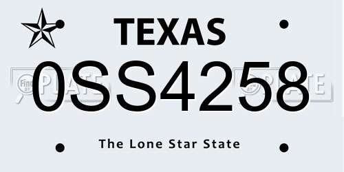 0SS4258 Texas License Plate