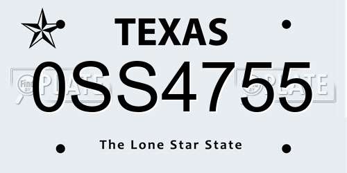 0SS4755 Texas License Plate