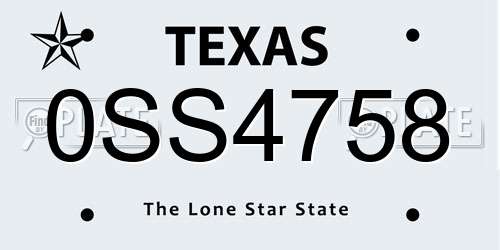 0SS4758 Texas License Plate