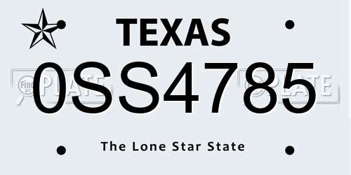 0SS4785 Texas License Plate