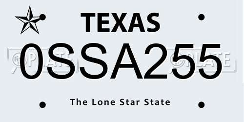 0SSA255 Texas License Plate