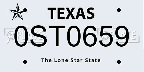 0ST0659 Texas License Plate