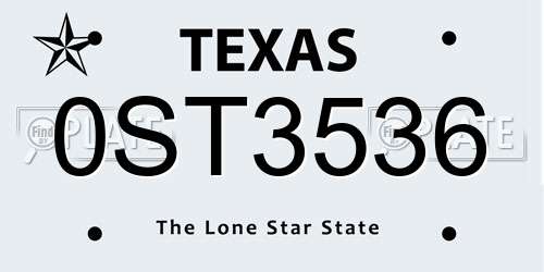 0ST3536 Texas License Plate