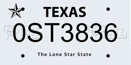 0ST3836 Texas License Plate