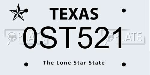 0ST521 Texas License Plate