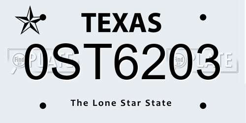 0ST6203 Texas License Plate