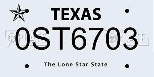 0ST6703 Texas License Plate