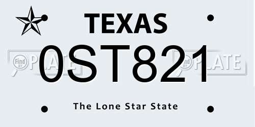 0ST821 Texas License Plate