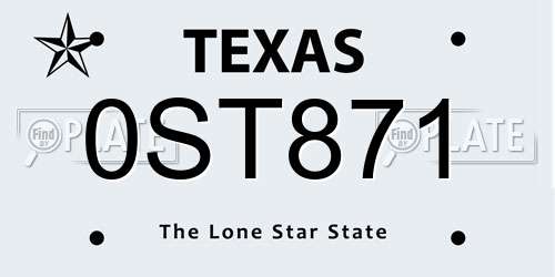 0ST871 Texas License Plate