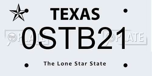 0STB21 Texas License Plate