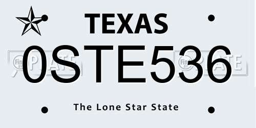 0STE536 Texas License Plate