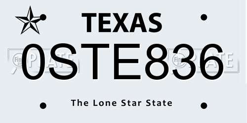 0STE836 Texas License Plate