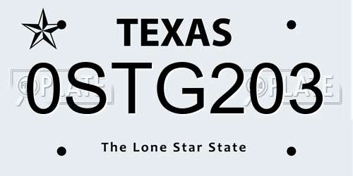 0STG203 Texas License Plate