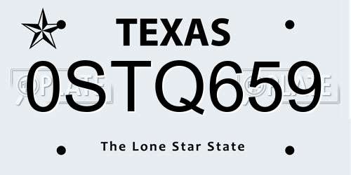 0STQ659 Texas License Plate