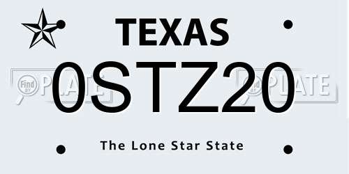 0STZ20 Texas License Plate