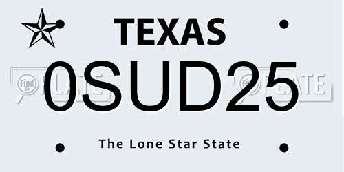 0SUD25 Texas License Plate