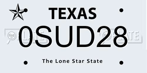 0SUD28 Texas License Plate