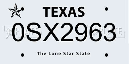 0SX2963 Texas License Plate