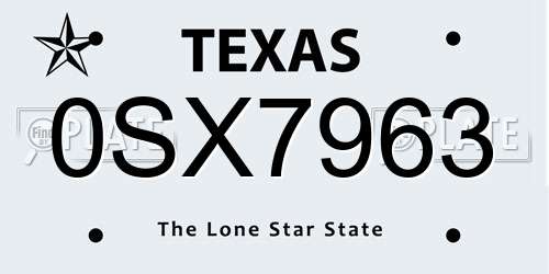 0SX7963 Texas License Plate
