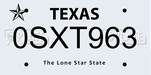 0SXT963 Texas License Plate