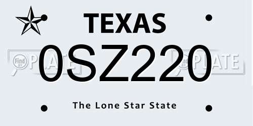 0SZ220 Texas License Plate