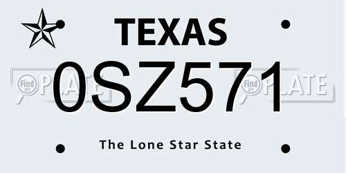 0SZ571 Texas License Plate