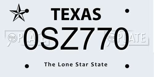 0SZ770 Texas License Plate