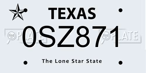 0SZ871 Texas License Plate