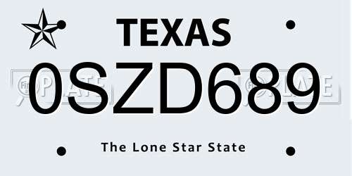 0SZD689 Texas License Plate