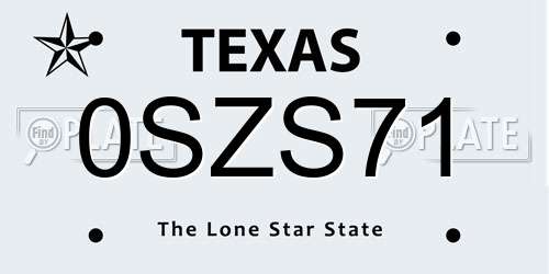 0SZS71 Texas License Plate