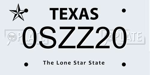 0SZZ20 Texas License Plate