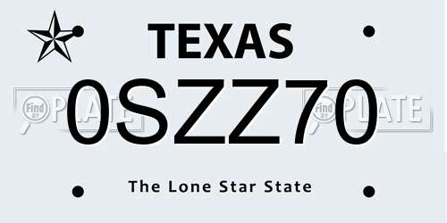 0SZZ70 Texas License Plate