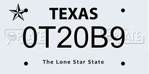 0T20B9 Texas License Plate
