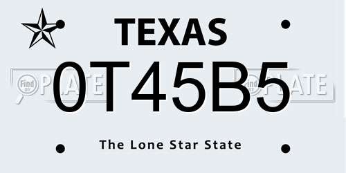 0T45B5 Texas License Plate