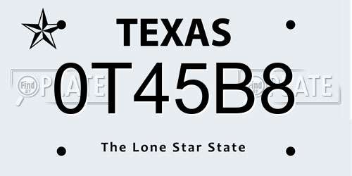 0T45B8 Texas License Plate