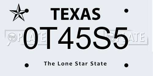 0T45S5 Texas License Plate