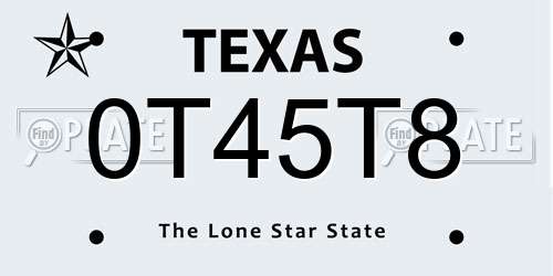 0T45T8 Texas License Plate